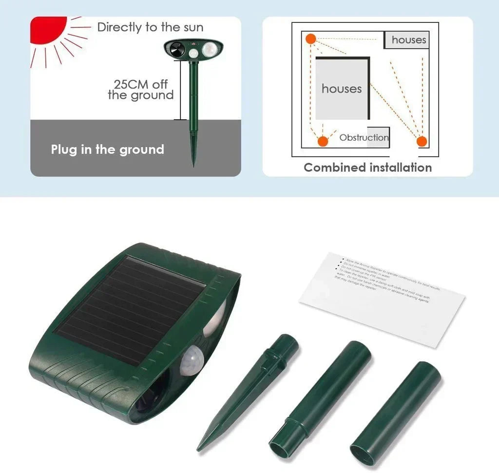 Zonne-energie Ultrasone Dierenverschrikker voor Tuin met Hertenafweer Bewegingssensor Bescherming Buiten | Sulvida
