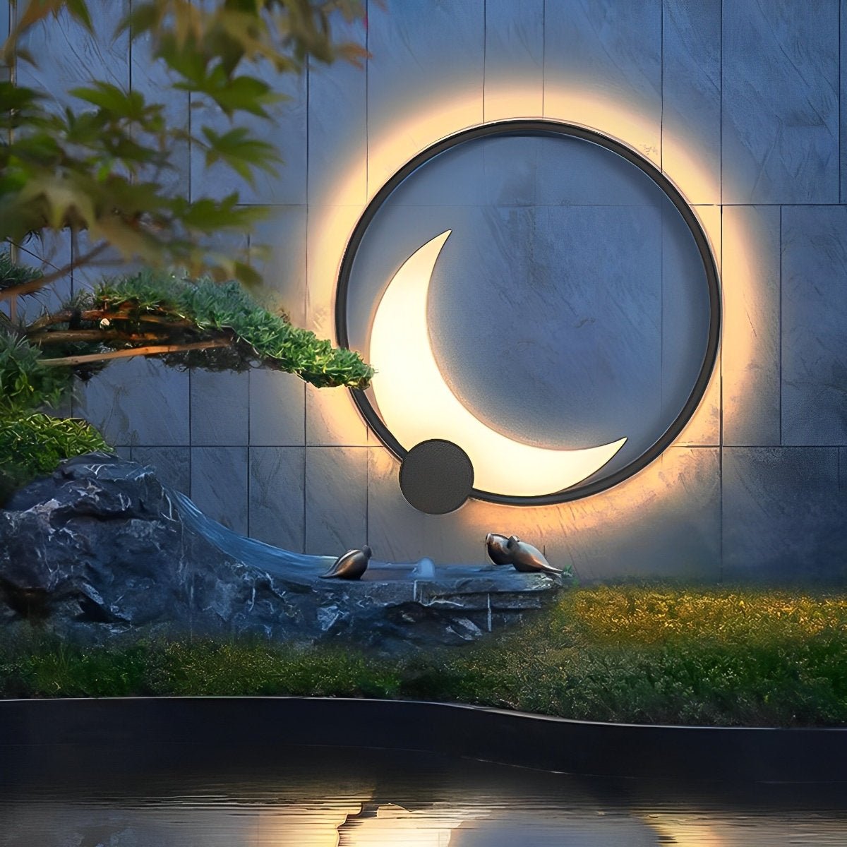 Zonne-energie Wandlamp Halve Maan Zwart Weerbestendig LED Buitenverlichting voor Tuin Terras Balkon Patio | Sulvida
