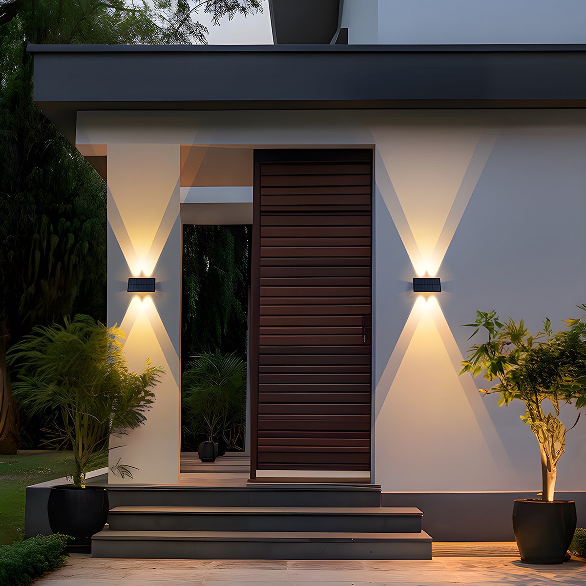 Zonne-energie Wandlamp Buiten Zwart IP65 LED Verlichting Waterdicht Up-Down Licht voor Tuin Terras Balkon | Sulvida