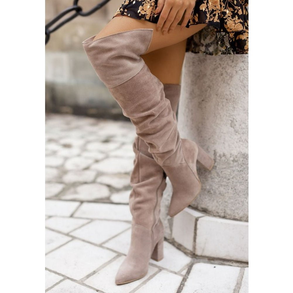 Bottes cuissardes pour femme en tissu extensible, talon plat, noir, gris, marron, tendance, confortables, élégantes, tailles 35-43 | Sulvida