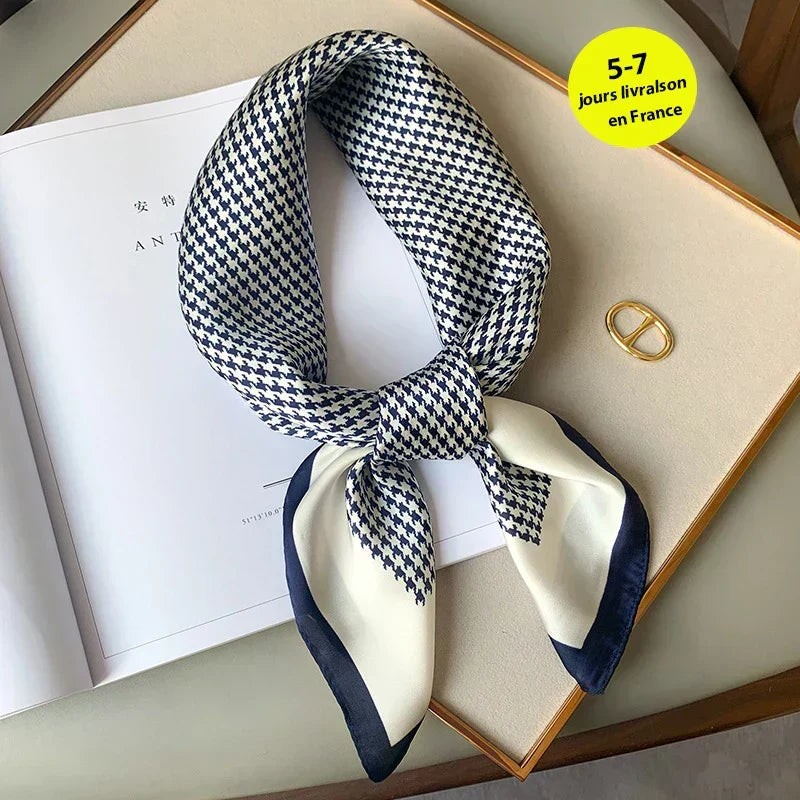 Zijden sjaaltje geruite print 70×70 cm dames sjaal haarband accessoire stijlvol elegant lente zomer cadeau | Sulvida