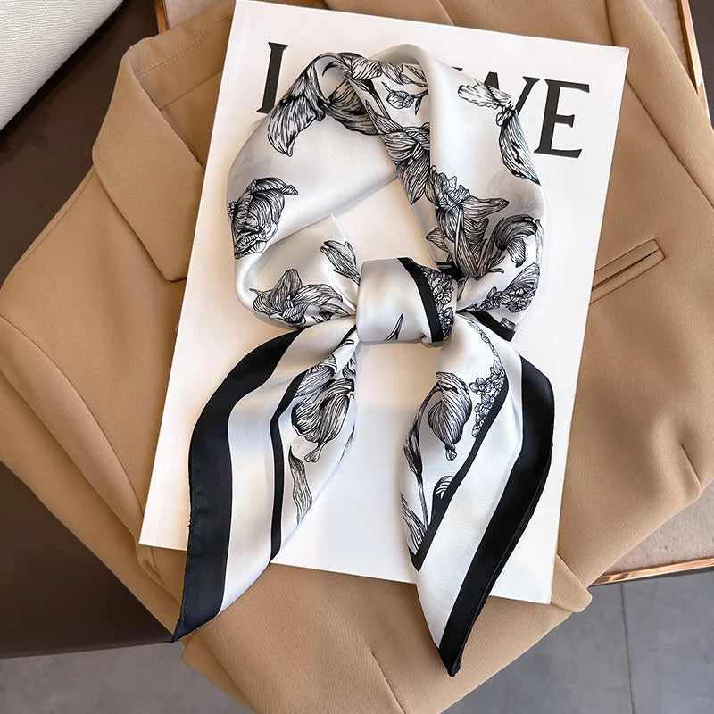 Zijden sjaaltje geruite print 70×70 cm dames sjaal haarband accessoire stijlvol elegant lente zomer cadeau | Sulvida
