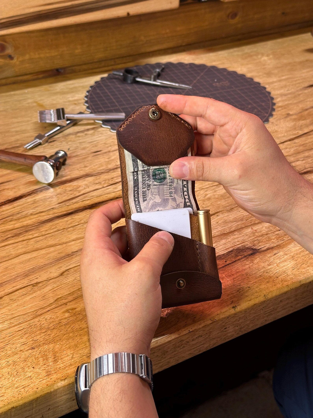 Compacte Lederen Portemonnee met Penhouder Full Grain Handgemaakt Kaarthouder Heren Dames Accessoire | Sulvida