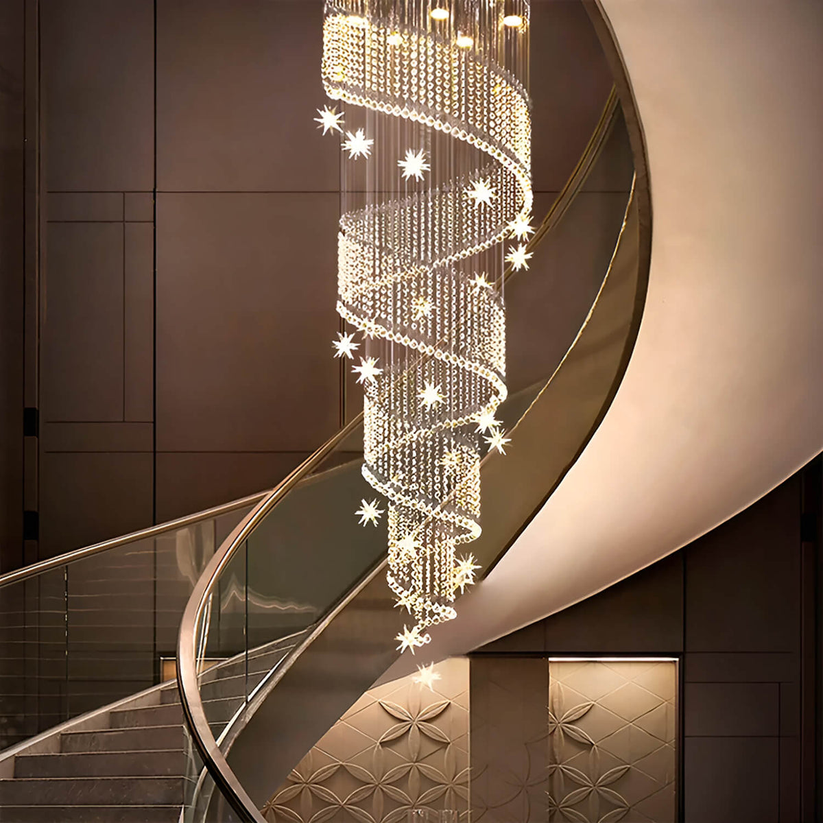 Spiraal kristallen hanglamp chroom voor traphal entree woonkamer modern luxe design elegante verlichting | Sulvida