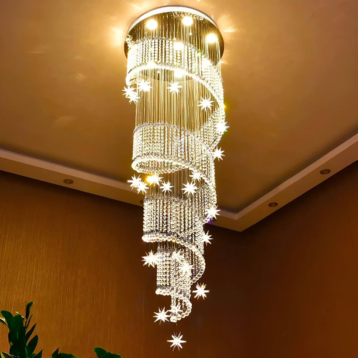 Spiraal kristallen hanglamp chroom voor traphal entree woonkamer modern luxe design elegante verlichting | Sulvida