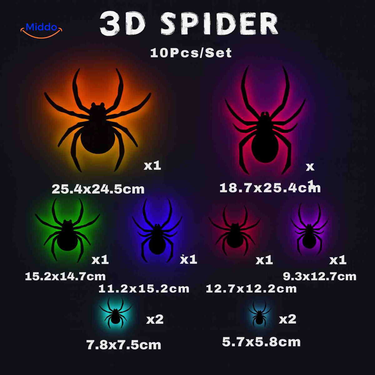 3D Wanddecoratie met LED-Verlichting Halloween Vleermuis Spin Spook Muurstickers Glow Effect Feestdecoratie | Sulvida
