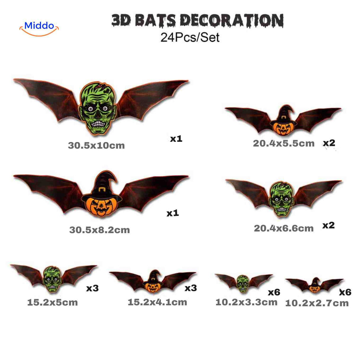 3D Wanddecoratie met LED-Verlichting Halloween Vleermuis Spin Spook Muurstickers Glow Effect Feestdecoratie | Sulvida