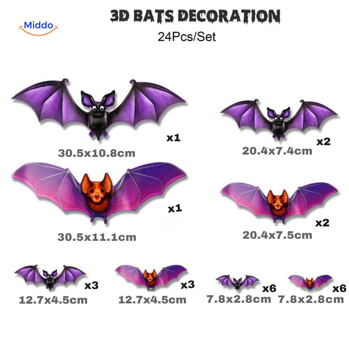 3D Wanddecoratie met LED-Verlichting Halloween Vleermuis Spin Spook Muurstickers Glow Effect Feestdecoratie | Sulvida