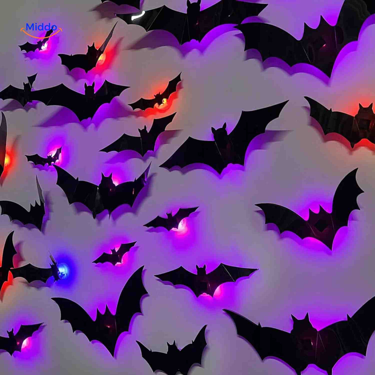 3D Wanddecoratie met LED-Verlichting Halloween Vleermuis Spin Spook Muurstickers Glow Effect Feestdecoratie | Sulvida