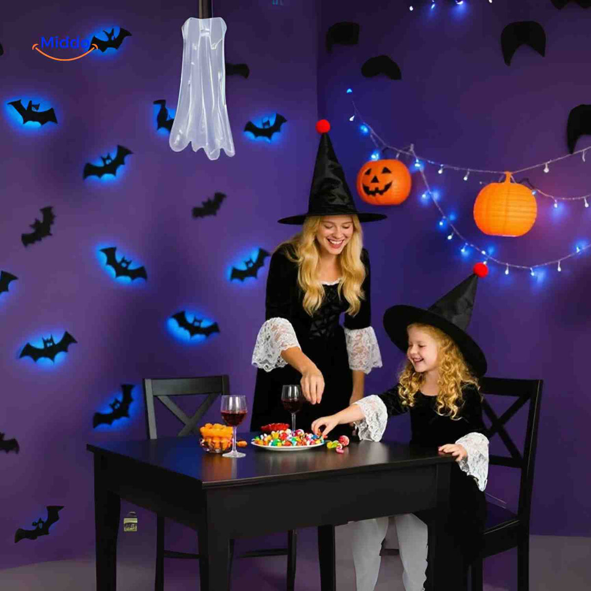 3D Wanddecoratie met LED-Verlichting Halloween Vleermuis Spin Spook Muurstickers Glow Effect Feestdecoratie | Sulvida
