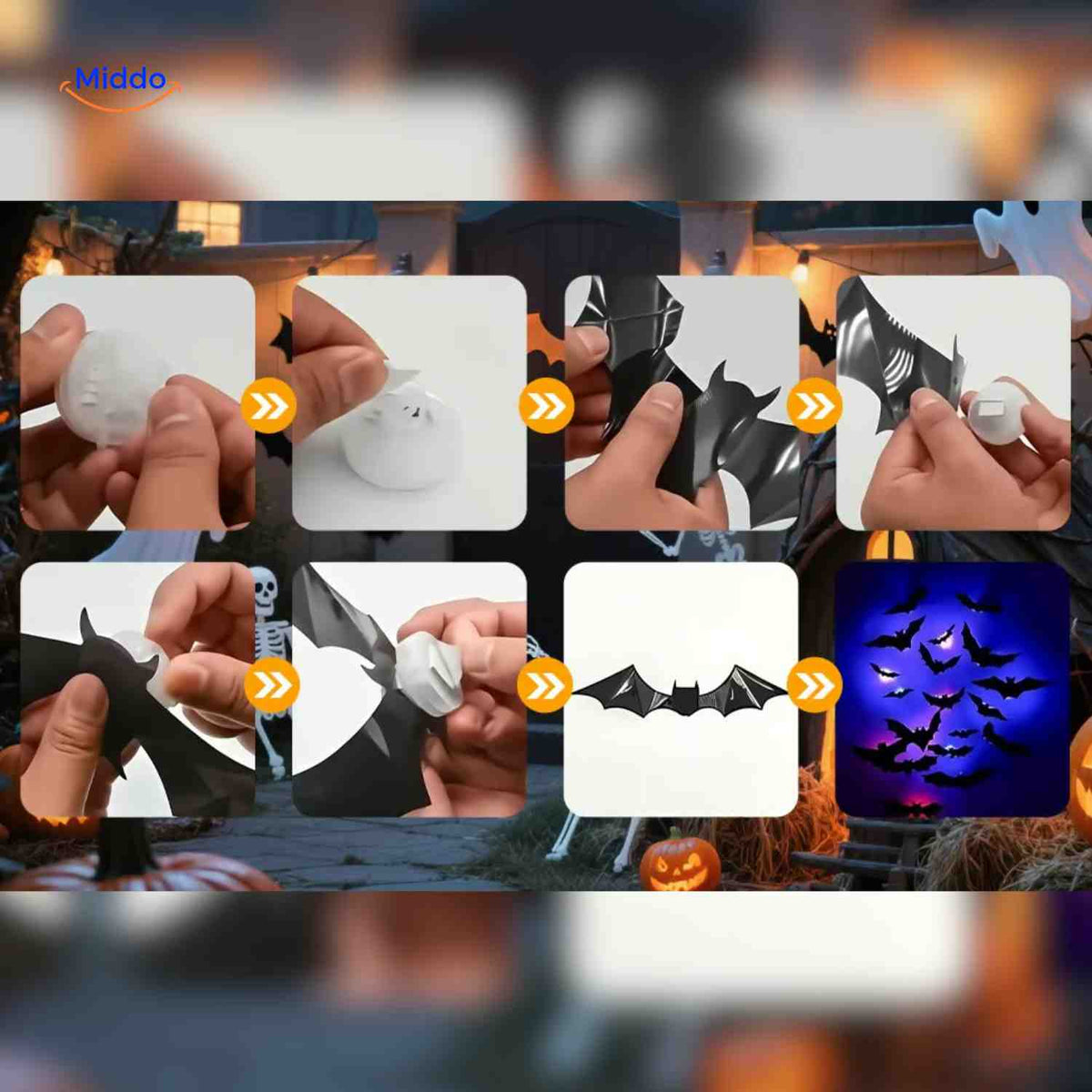 3D Wanddecoratie met LED-Verlichting Halloween Vleermuis Spin Spook Muurstickers Glow Effect Feestdecoratie | Sulvida