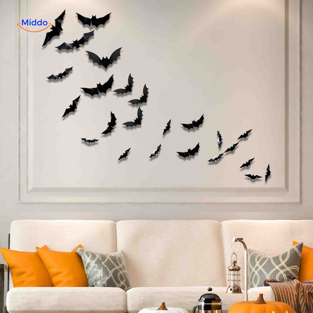 3D Wanddecoratie met LED-Verlichting Halloween Vleermuis Spin Spook Muurstickers Glow Effect Feestdecoratie | Sulvida