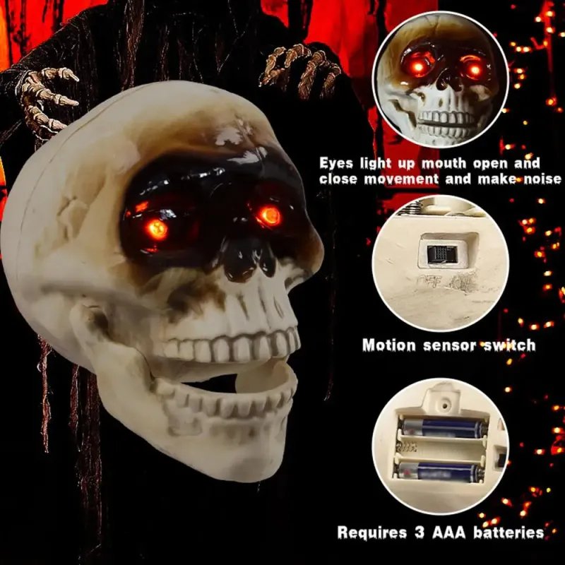 Halloween Doodskop Decoratie met Bewegingssensor LED-verlichting Geluid Griezel Schedel Feestdecoratie | Sulvida