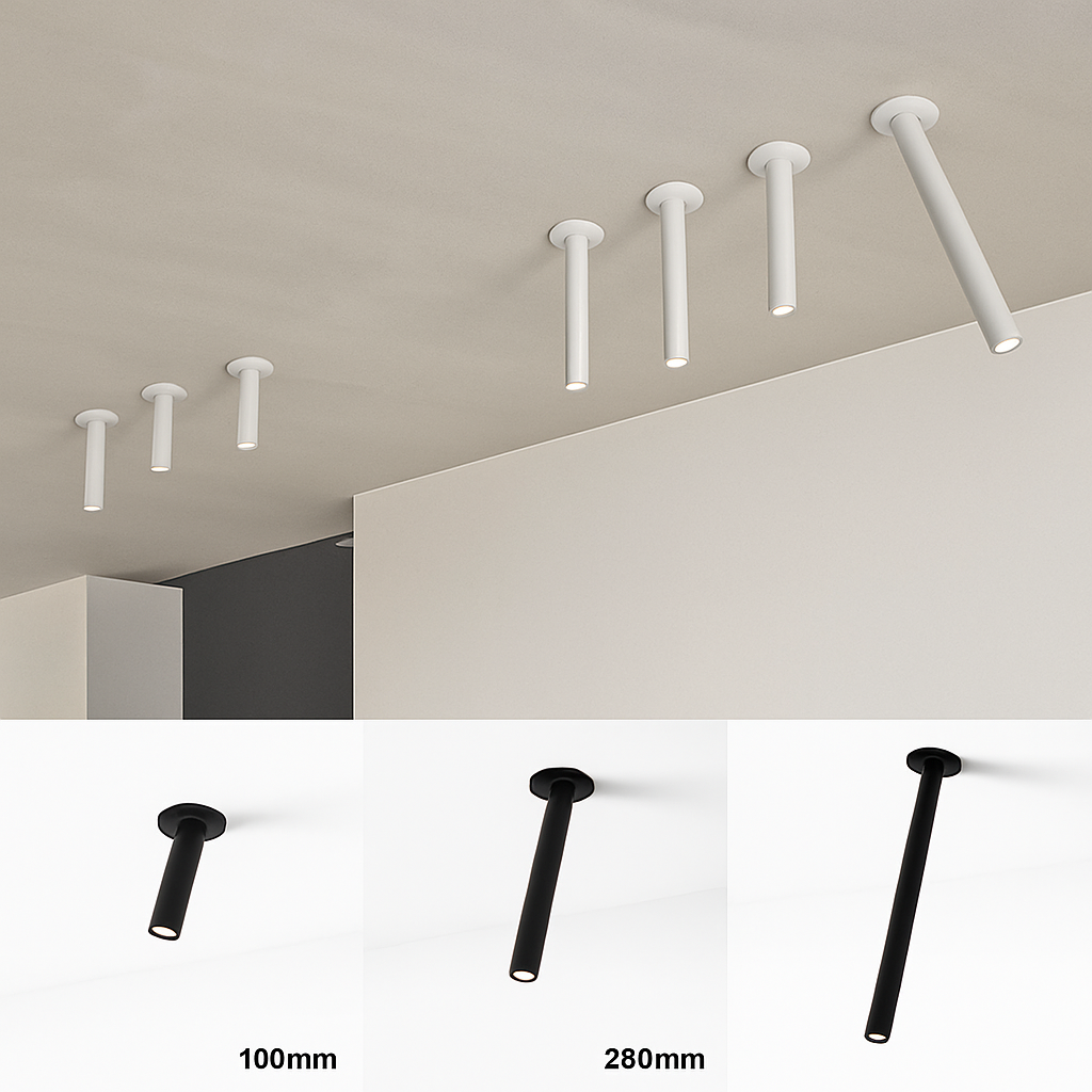 Verstelbare LED-Plafondspot Zwart Wit Modern Design Richtbaar Aluminium 10-20-30cm Dimbaar Woonkamer | Sulvida