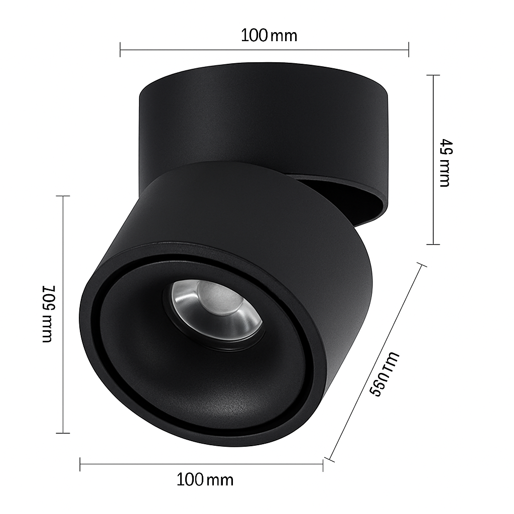 Designspot LED Rond Draaibaar Aluminium Zwart Ivoor Plafond Wit Modern Opbouw Dimbaar 7W-15W Verlichting | Sulvida