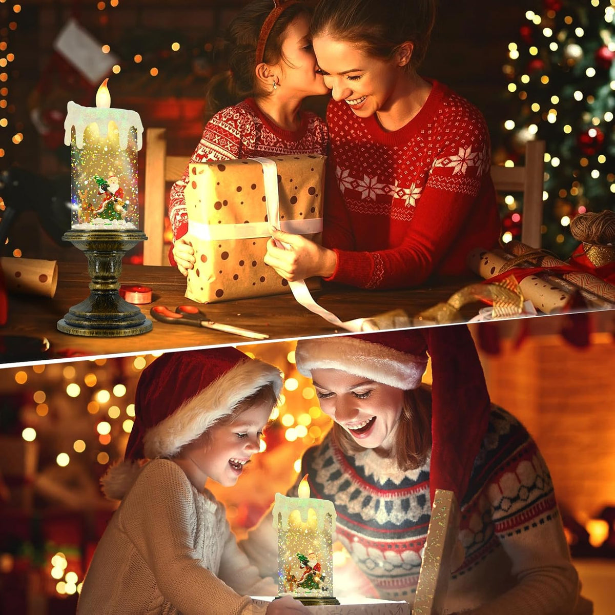 Kerstkaars met Nachtlampje Functie Sfeerlicht Warmwit LED Kaarslicht Kersttafel Decoratie Sfeerverlichting | Sulvida