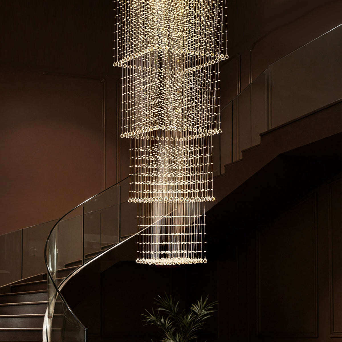 Kristallen hanglamp vierkant chroom raindrop design kroonluchter langwerpig K9 staal modern voor traphal | Sulvida
