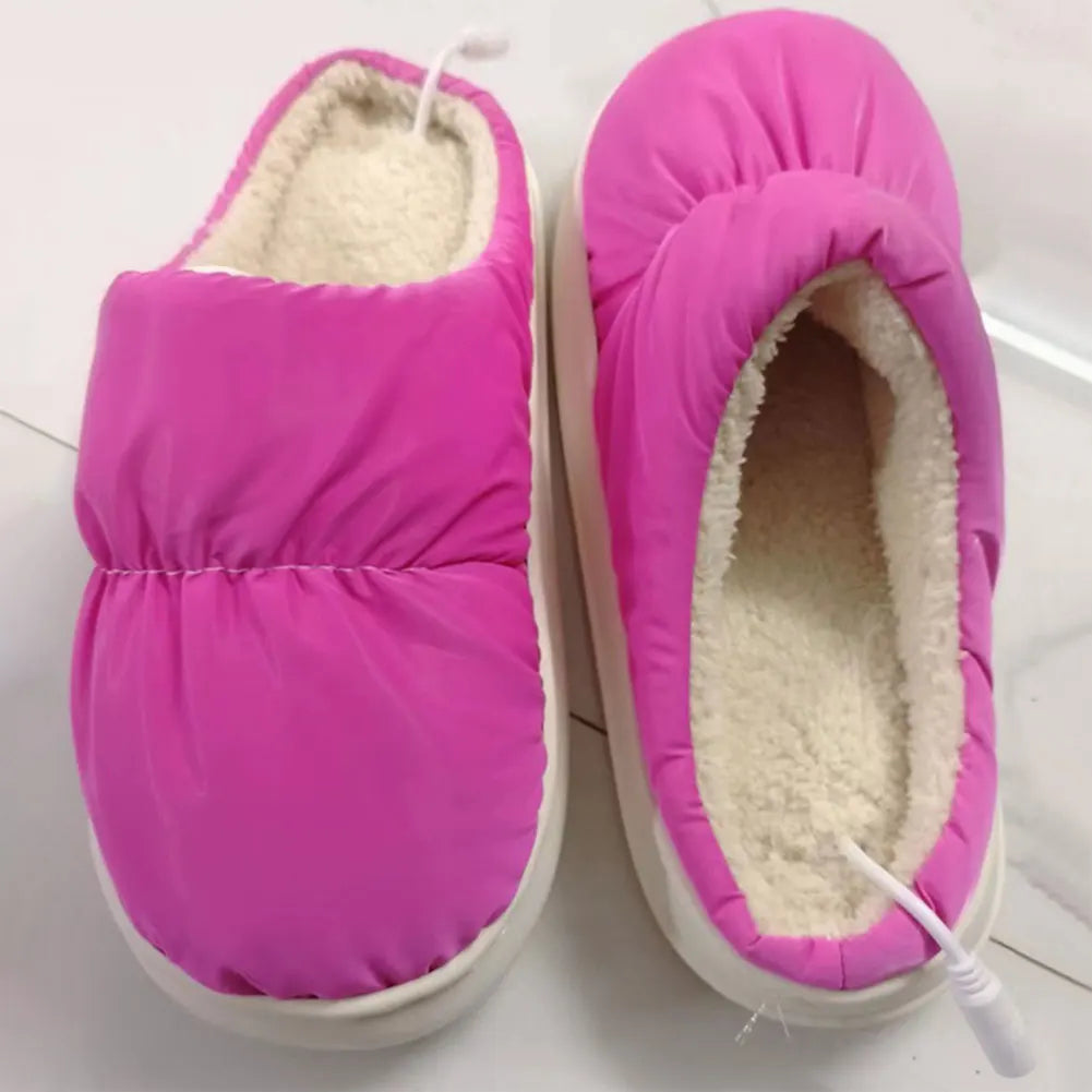 Verwarmde USB Pantoffels Elektrische Voetenwarmer Pluche Sloffen Huisschoenen Grijs Roze Rozerood Winter | Sulvida