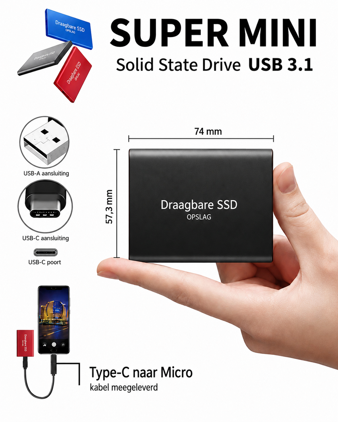 Externe Solid State Drive 128 TB Draagbare USB-C Snelle Gegevensopslag Compacte Aluminium SSD voor PC Laptop | Sulvida