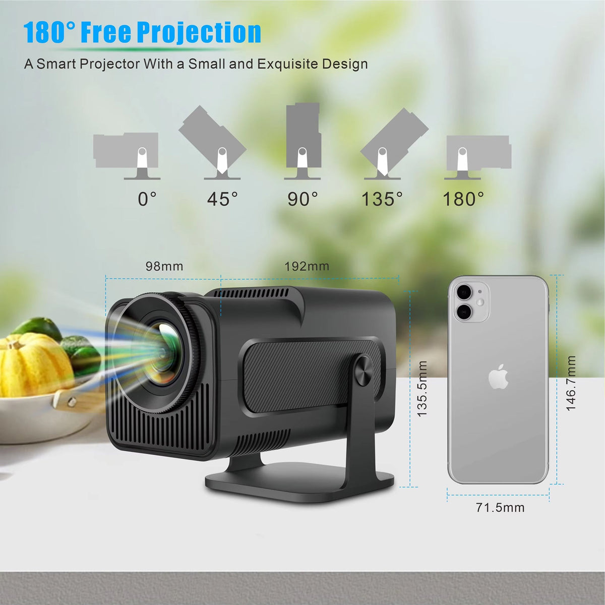 Projecteur d’extérieur compact, 300 lumens ANSI, Full HD 1080p, Android 11, sans fil, 150 pouces, portable | Sulvida