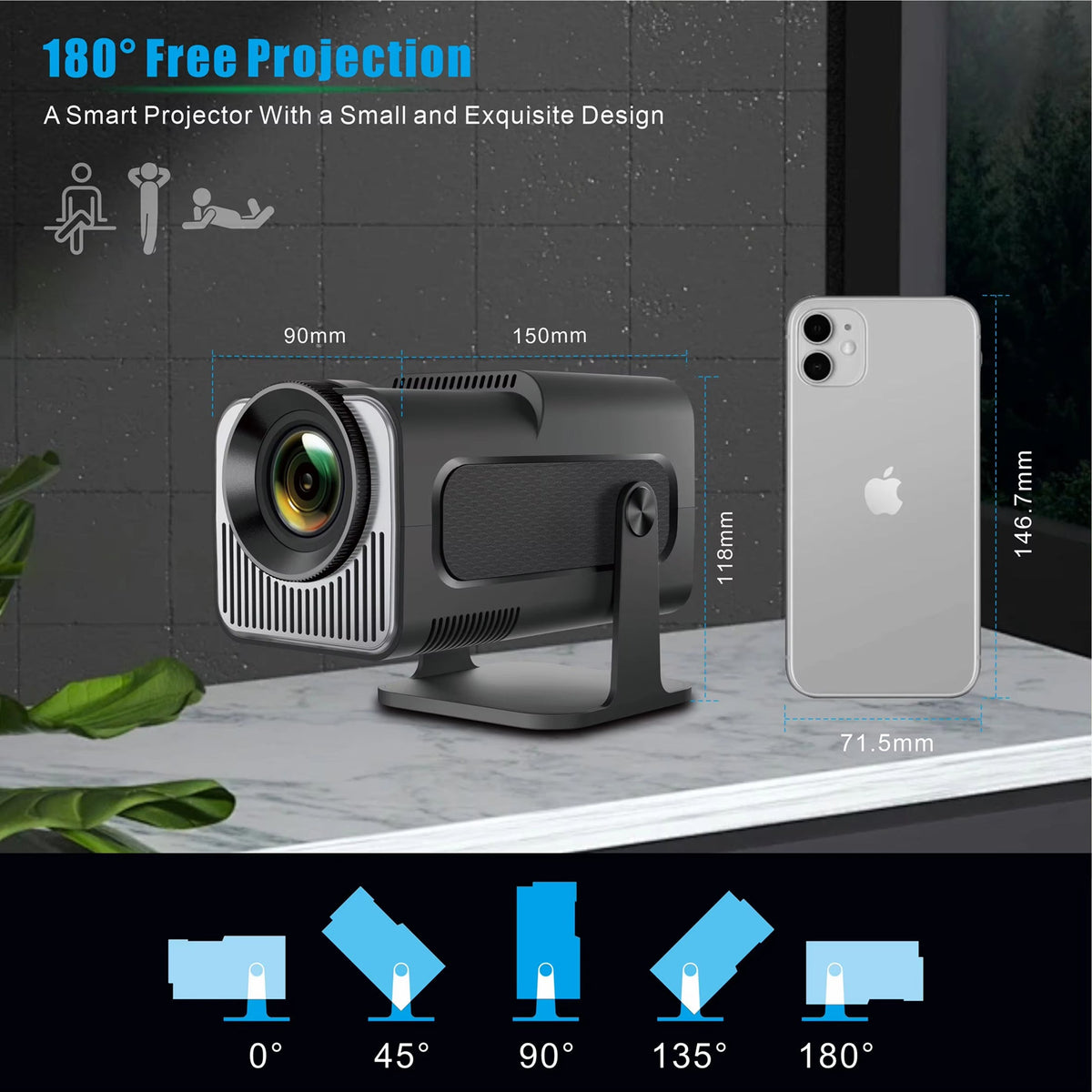 Projecteur d’extérieur compact, 300 lumens ANSI, Full HD 1080p, Android 11, sans fil, 150 pouces, portable | Sulvida