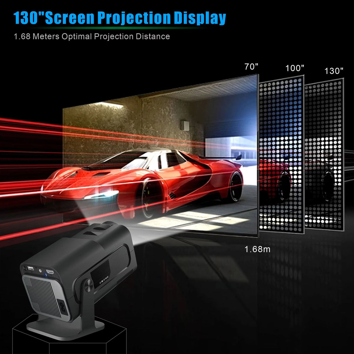 Projecteur d’extérieur compact, 300 lumens ANSI, Full HD 1080p, Android 11, sans fil, 150 pouces, portable | Sulvida