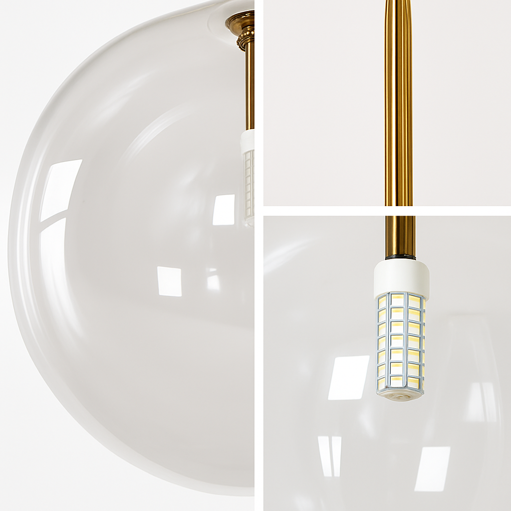Glazen hanglamp bol modern Scandinavisch goud dimbaar LED verlichting eetkamer slaapkamer decoratief | Sulvida