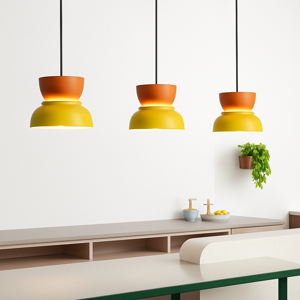 Moderne hanglamp metaal met grafische vormen gekleurde kap industrieel design plafondverlichting woonkamer | Sulvida