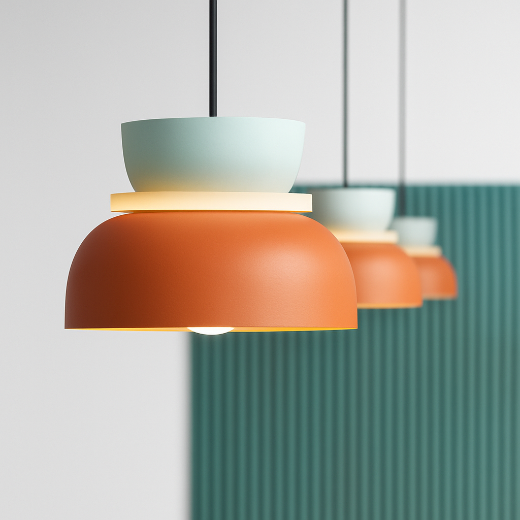 Moderne hanglamp metaal met grafische vormen gekleurde kap industrieel design plafondverlichting woonkamer | Sulvida