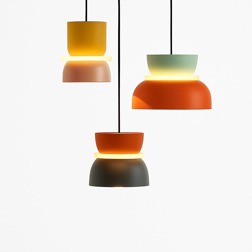 Moderne hanglamp metaal met grafische vormen gekleurde kap industrieel design plafondverlichting woonkamer | Sulvida