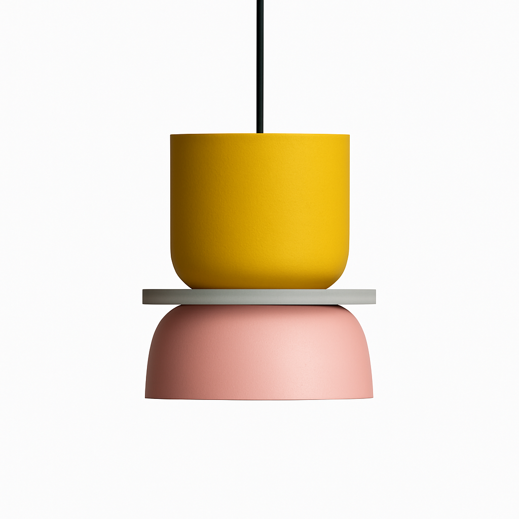 Moderne hanglamp metaal met grafische vormen gekleurde kap industrieel design plafondverlichting woonkamer | Sulvida