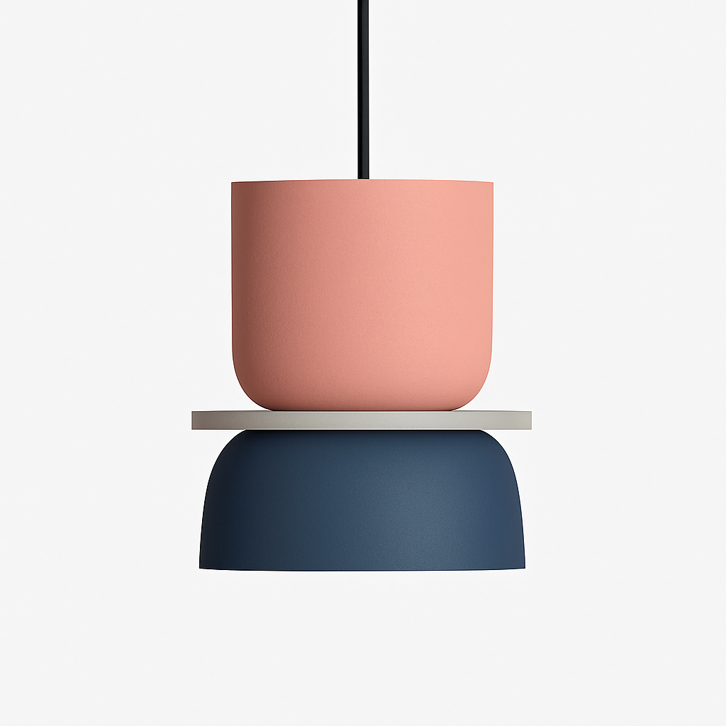 Moderne hanglamp metaal met grafische vormen gekleurde kap industrieel design plafondverlichting woonkamer | Sulvida