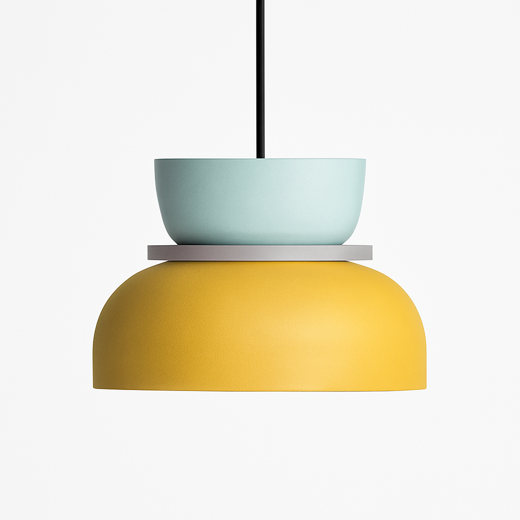 Moderne hanglamp metaal met grafische vormen gekleurde kap industrieel design plafondverlichting woonkamer | Sulvida