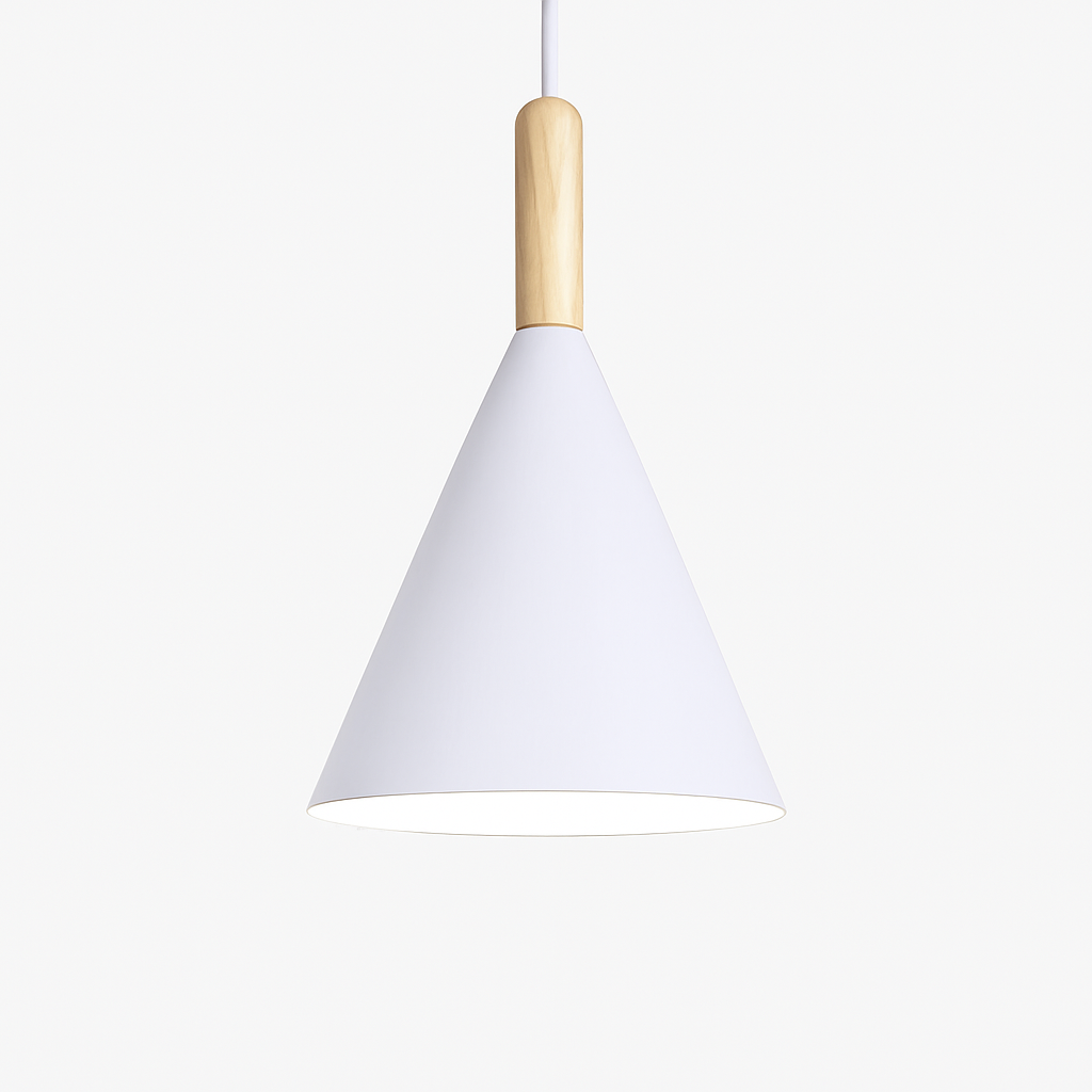 Hanglamp conisch metaal en hout eetkamer keuken woonkamer gekleurde kap modern design sfeerverlichting | Sulvida