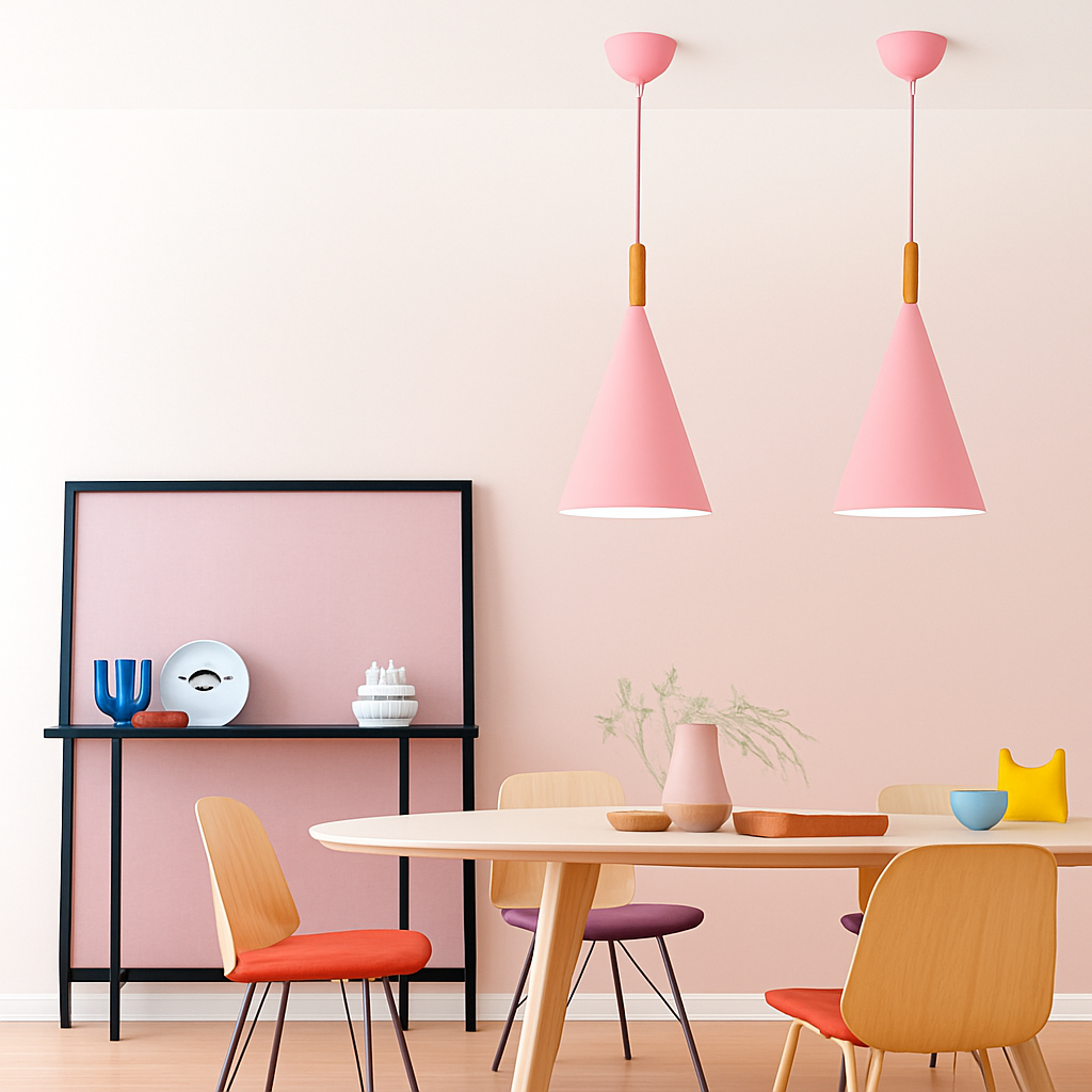 Hanglamp conisch metaal en hout eetkamer keuken woonkamer gekleurde kap modern design sfeerverlichting | Sulvida