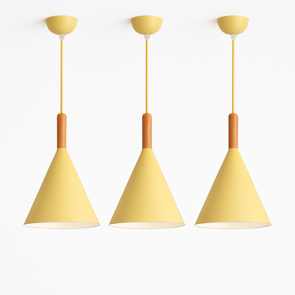 Hanglamp conisch metaal en hout eetkamer keuken woonkamer gekleurde kap modern design sfeerverlichting | Sulvida
