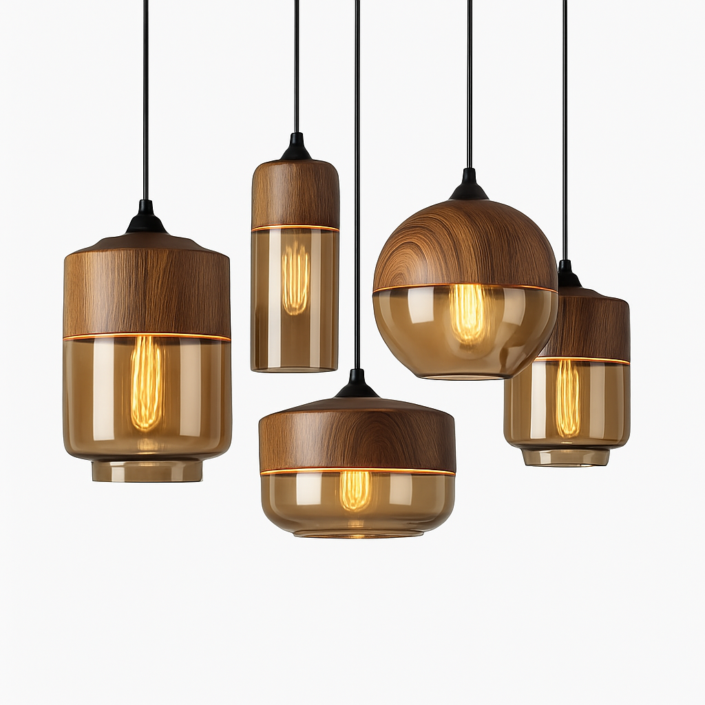 Hanglamp industrieel hout glas retro loft zwart bruin vintage E27 voor eetkamer woonkamer restaurant bar | Sulvida