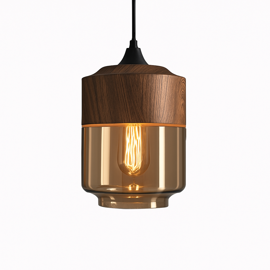 Hanglamp industrieel hout glas retro loft zwart bruin vintage E27 voor eetkamer woonkamer restaurant bar | Sulvida