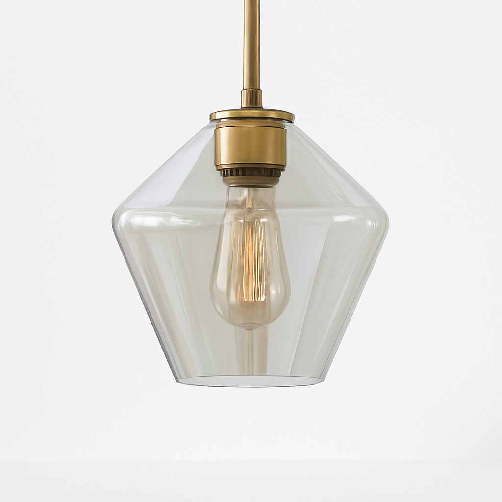 Glazen hanglamp met metaal transparant of amber moderne sfeerverlichting voor eetkamer woonkamer en keuken | Sulvida