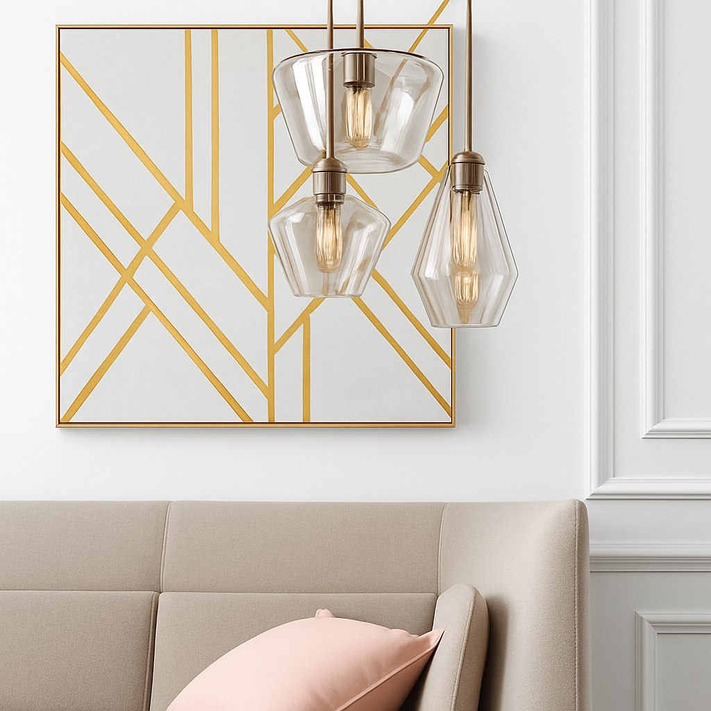 Glazen hanglamp met metaal transparant of amber moderne sfeerverlichting voor eetkamer woonkamer en keuken | Sulvida