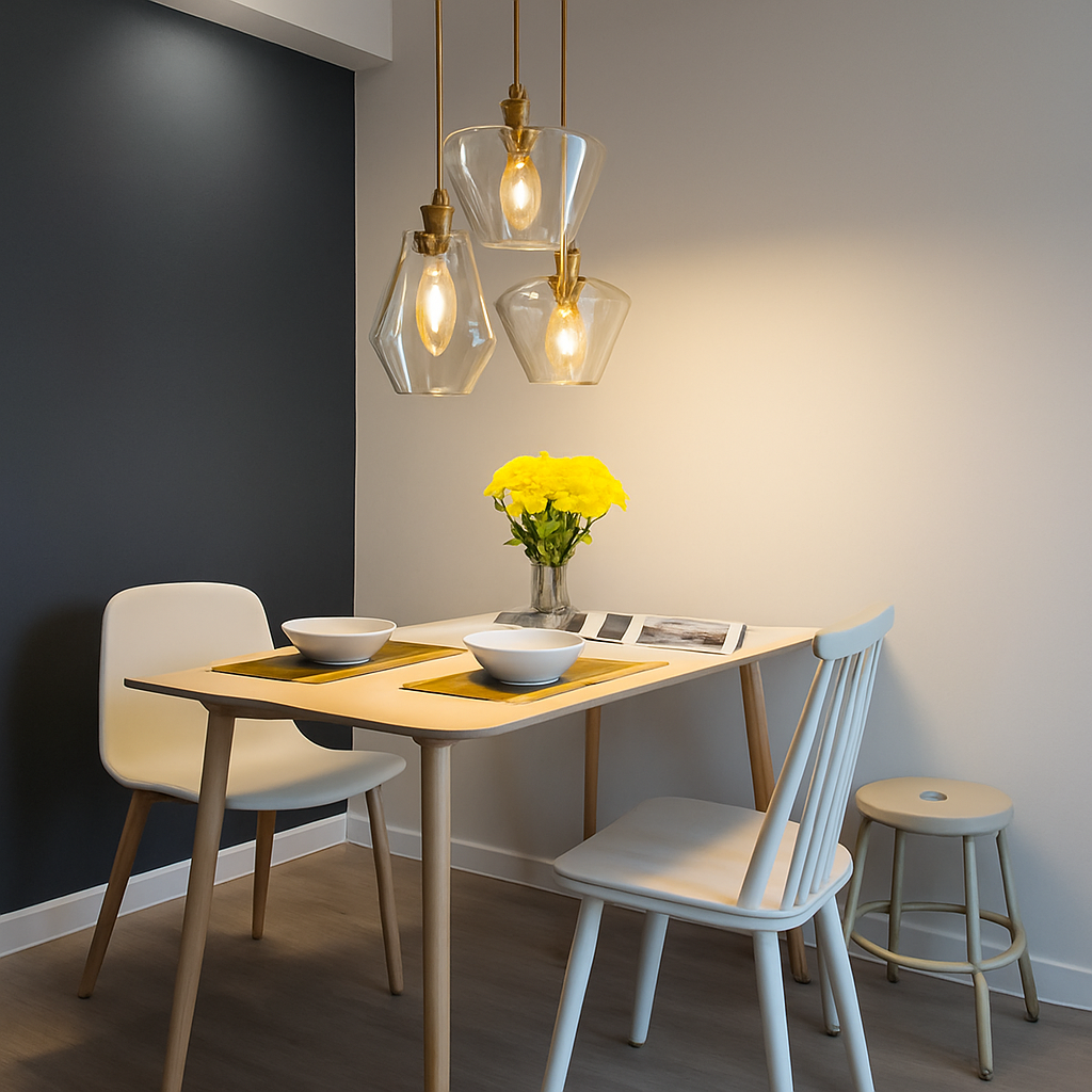 Glazen hanglamp met metaal transparant of amber moderne sfeerverlichting voor eetkamer woonkamer en keuken | Sulvida