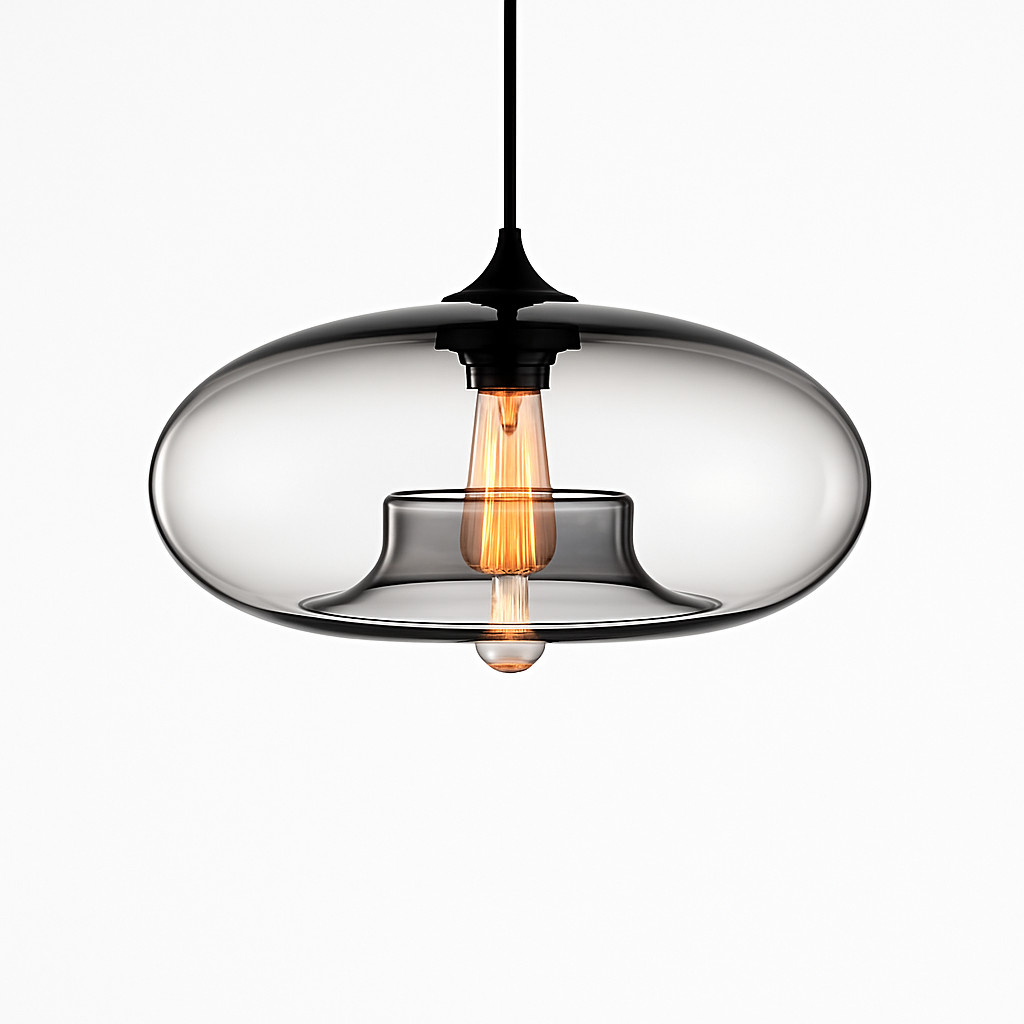 Glazen Hanglamp Ovaal met Dubbele Bol Transparant Blauw Amber Design Verlichting Eetkamer Keuken Slaapkamer | Sulvida