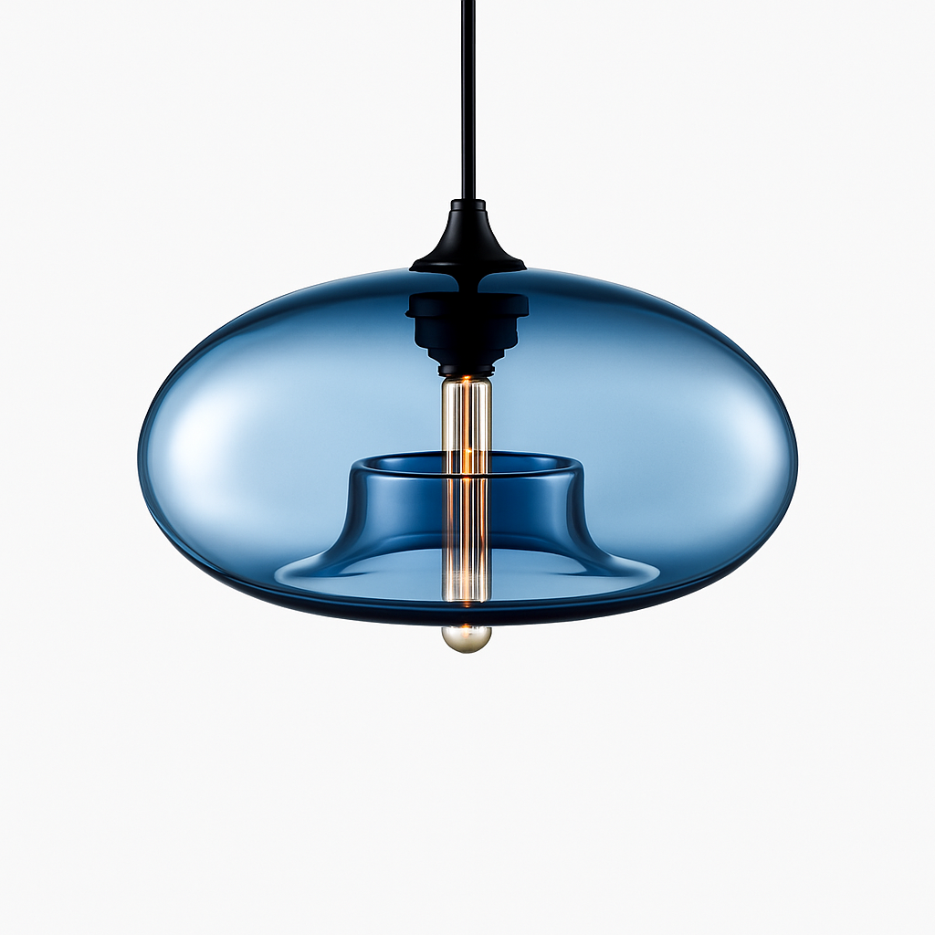Glazen Hanglamp Ovaal met Dubbele Bol Transparant Blauw Amber Design Verlichting Eetkamer Keuken Slaapkamer | Sulvida