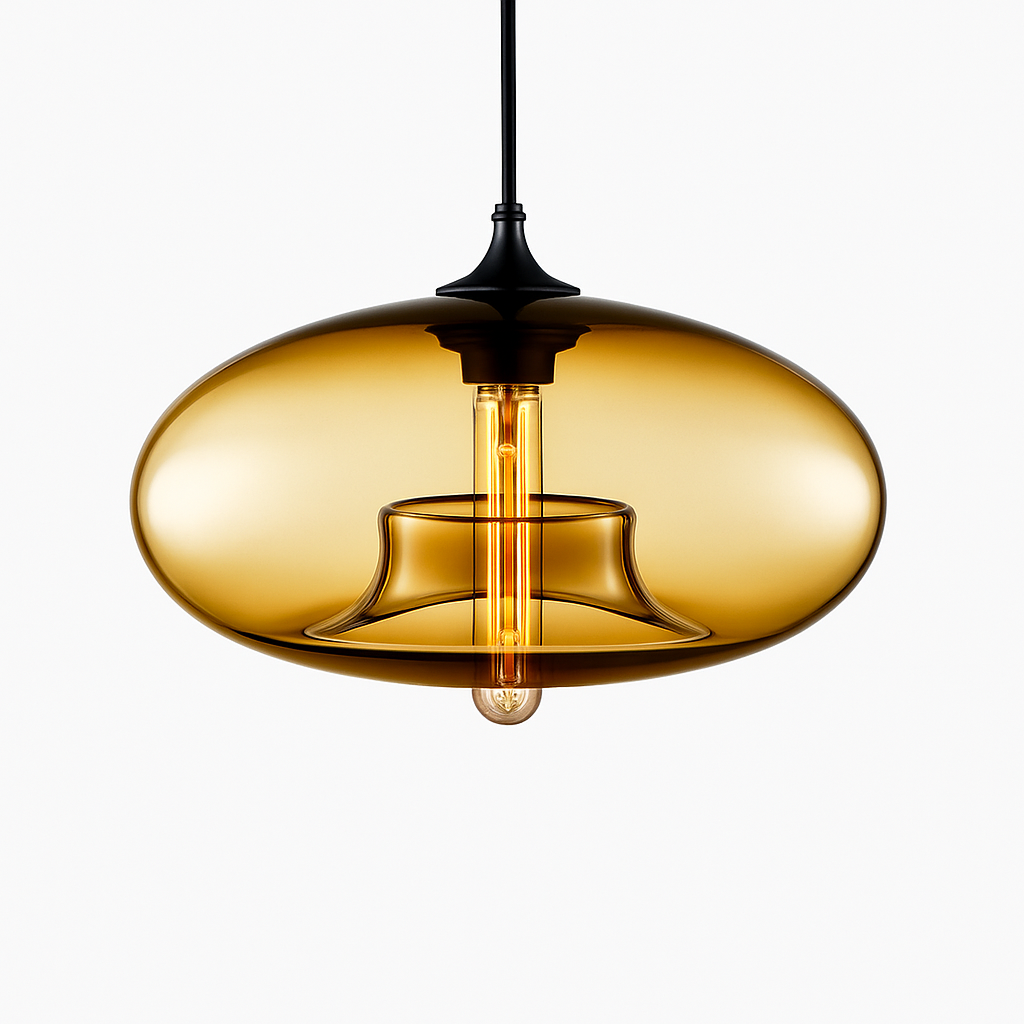 Glazen Hanglamp Ovaal met Dubbele Bol Transparant Blauw Amber Design Verlichting Eetkamer Keuken Slaapkamer | Sulvida