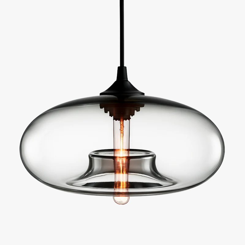 Glazen Hanglamp Ovaal met Dubbele Bol Transparant Blauw Amber Design Verlichting Eetkamer Keuken Slaapkamer | Sulvida