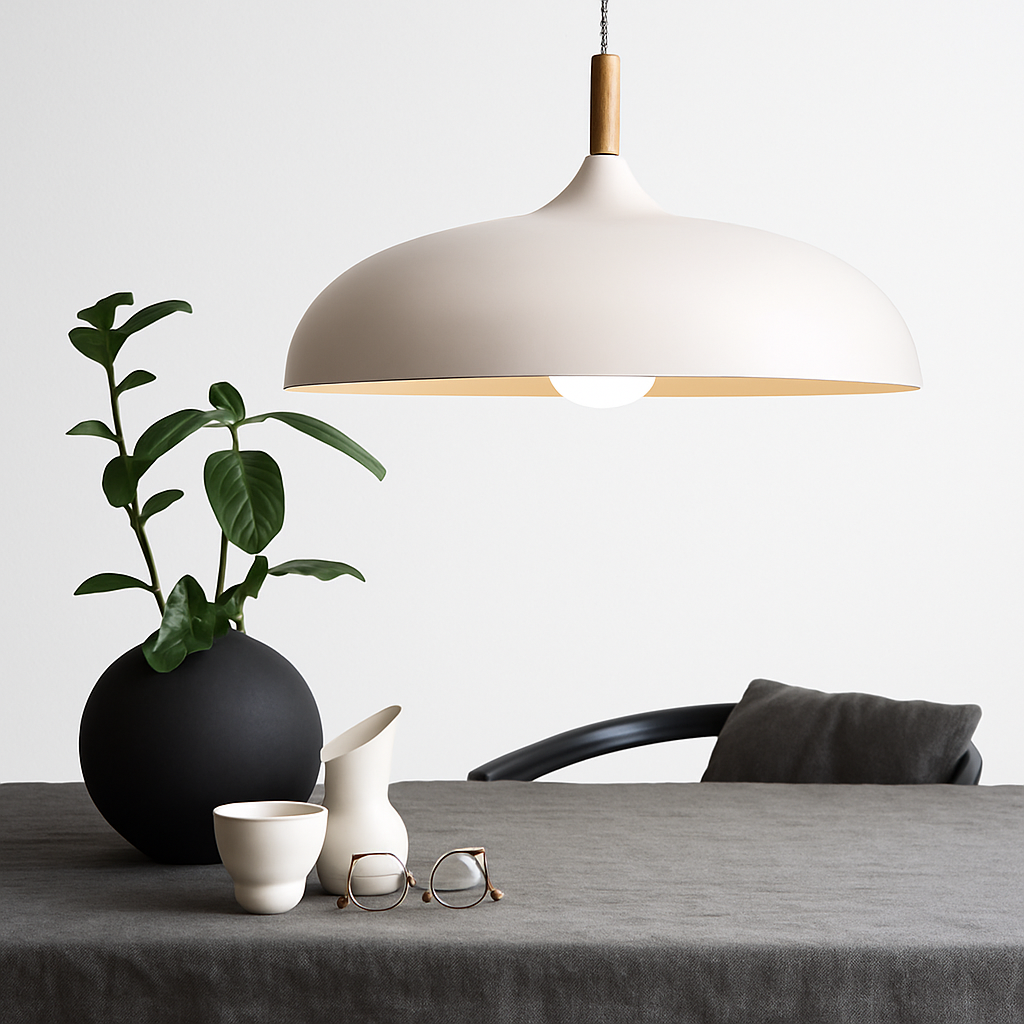 Hanglamp met houten stang en aluminium kap 35-60 cm E27 modern design verlichting eetkamer woonkamer | Sulvida