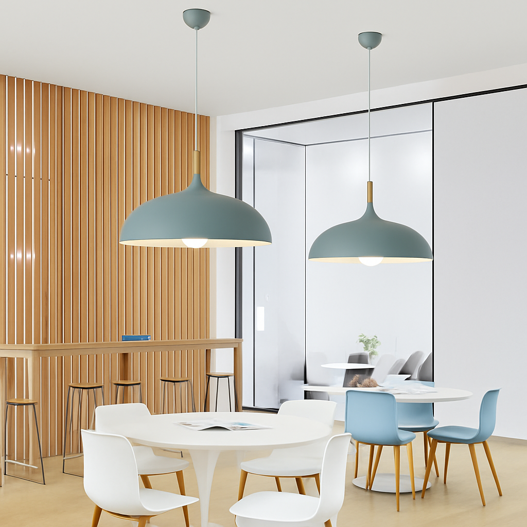 Hanglamp met houten stang en aluminium kap 35-60 cm E27 modern design verlichting eetkamer woonkamer | Sulvida