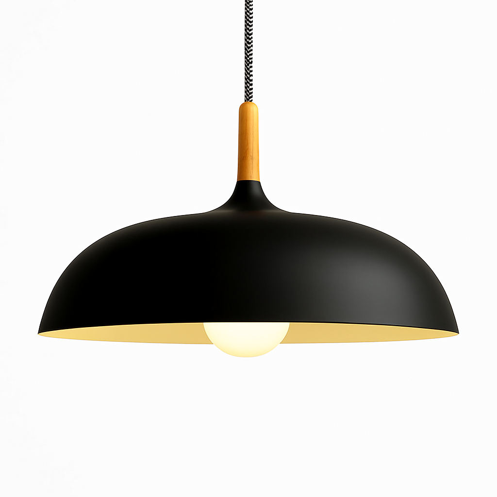 Hanglamp met houten stang en aluminium kap 35-60 cm E27 modern design verlichting eetkamer woonkamer | Sulvida