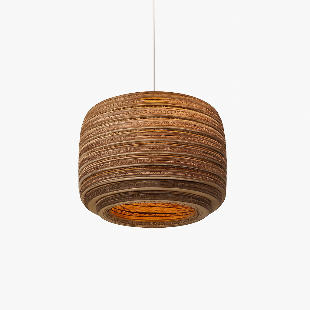 Papieren Hanglamp Bruin Japandi Design E27 Kartonnen Kap 3-5m² Verlichting Interieur Woonkamer Eethoek | Sulvida