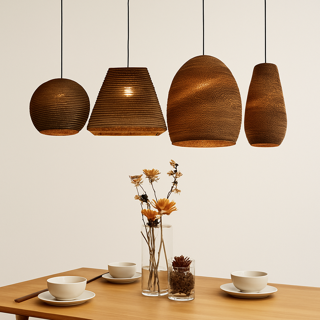 Papieren Hanglamp Bruin Japandi Design E27 Kartonnen Kap 3-5m² Verlichting Interieur Woonkamer Eethoek | Sulvida